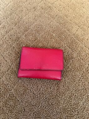Henri Bendel red with black and white stripe interior small leather wallet